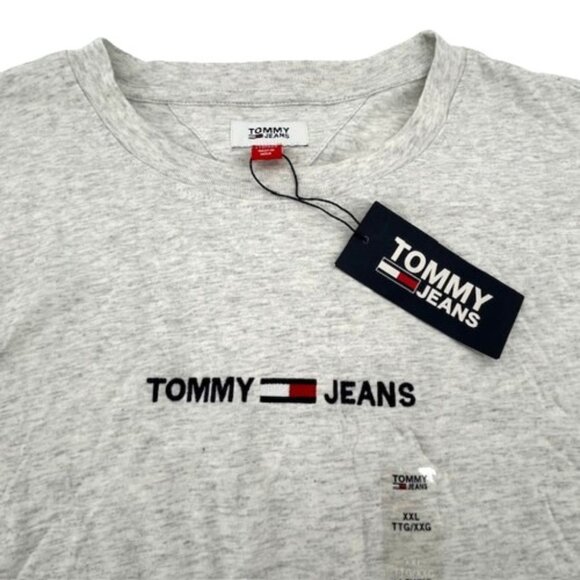 Tommy Jeans Men’s Gray Logo Embroidered T Shirt XXL 2XL New With Tags - Picture 1 of 7